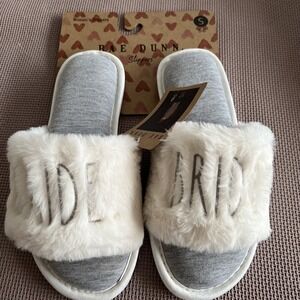 Rae Dunn "BRIDE" Women's Slide On Slippers Gray Silver. Size SMALL 5-6 New